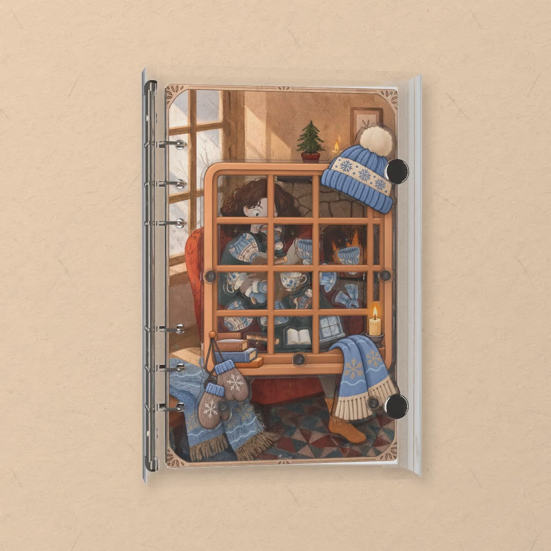 Winter Reading Nook shaker notebook: the charms tumble when you shake it