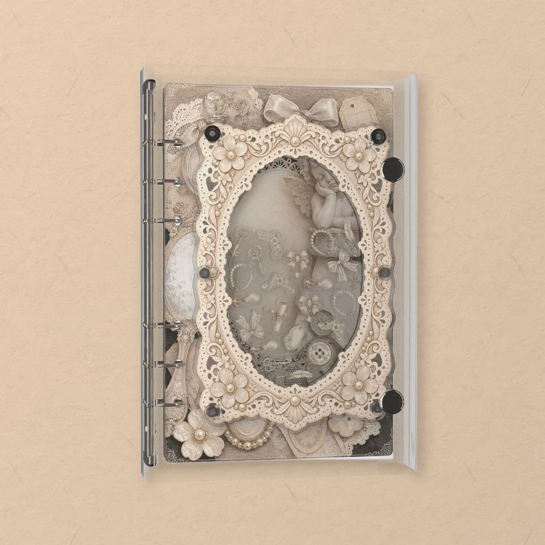 Vintage Lace Ephemera shaker notebook: the charms tumble when you shake it