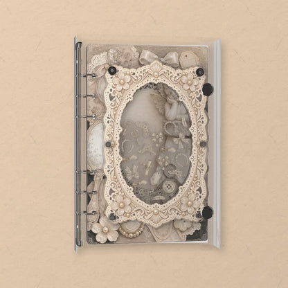 Vintage Lace Ephemera shaker notebook: the charms tumble when you shake it