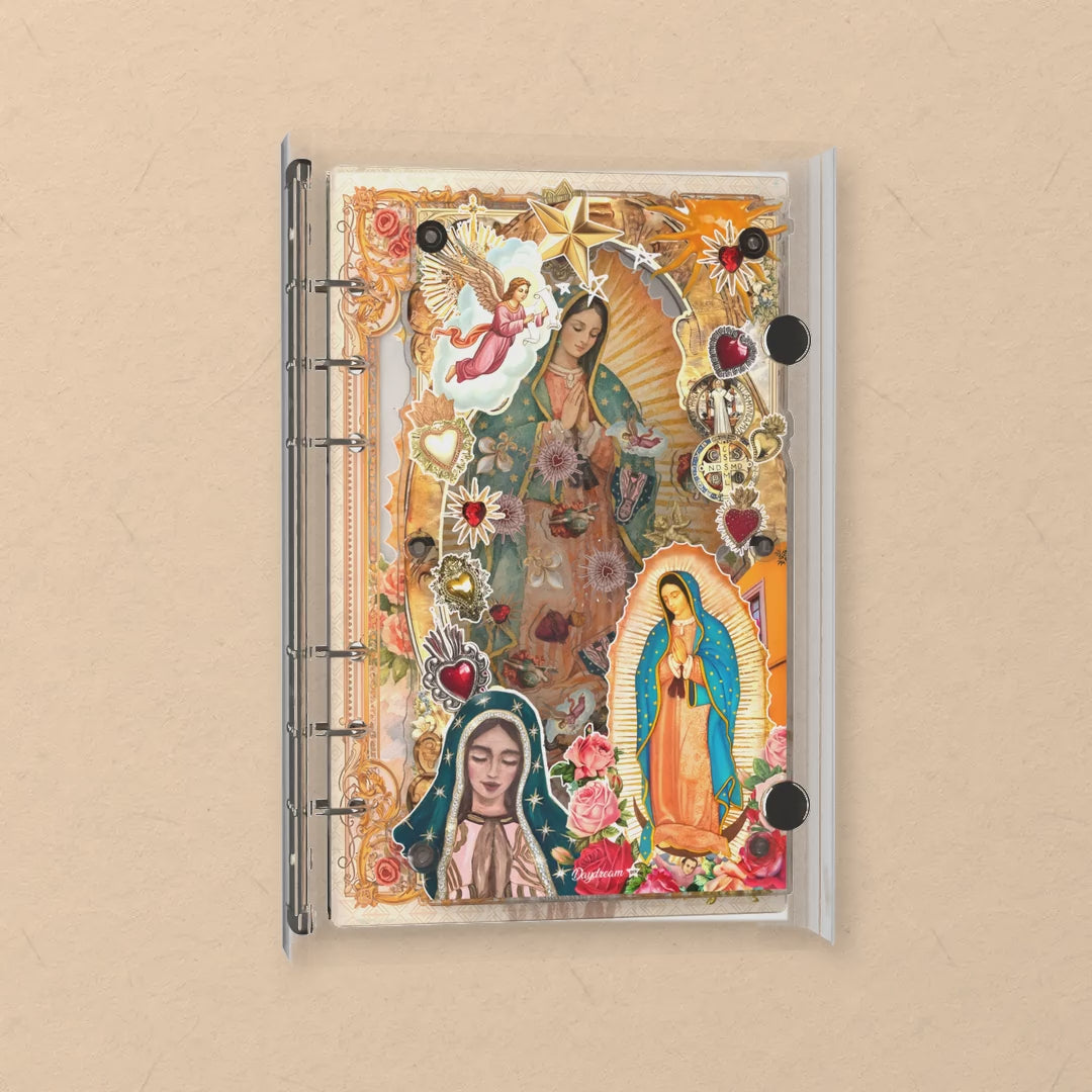 Our Lady of Guadalupe shaker notebook: the charms tumble when you shake it