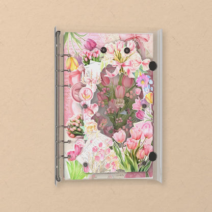 Pink Tulips shaker notebook: the charms tumble when you shake it
