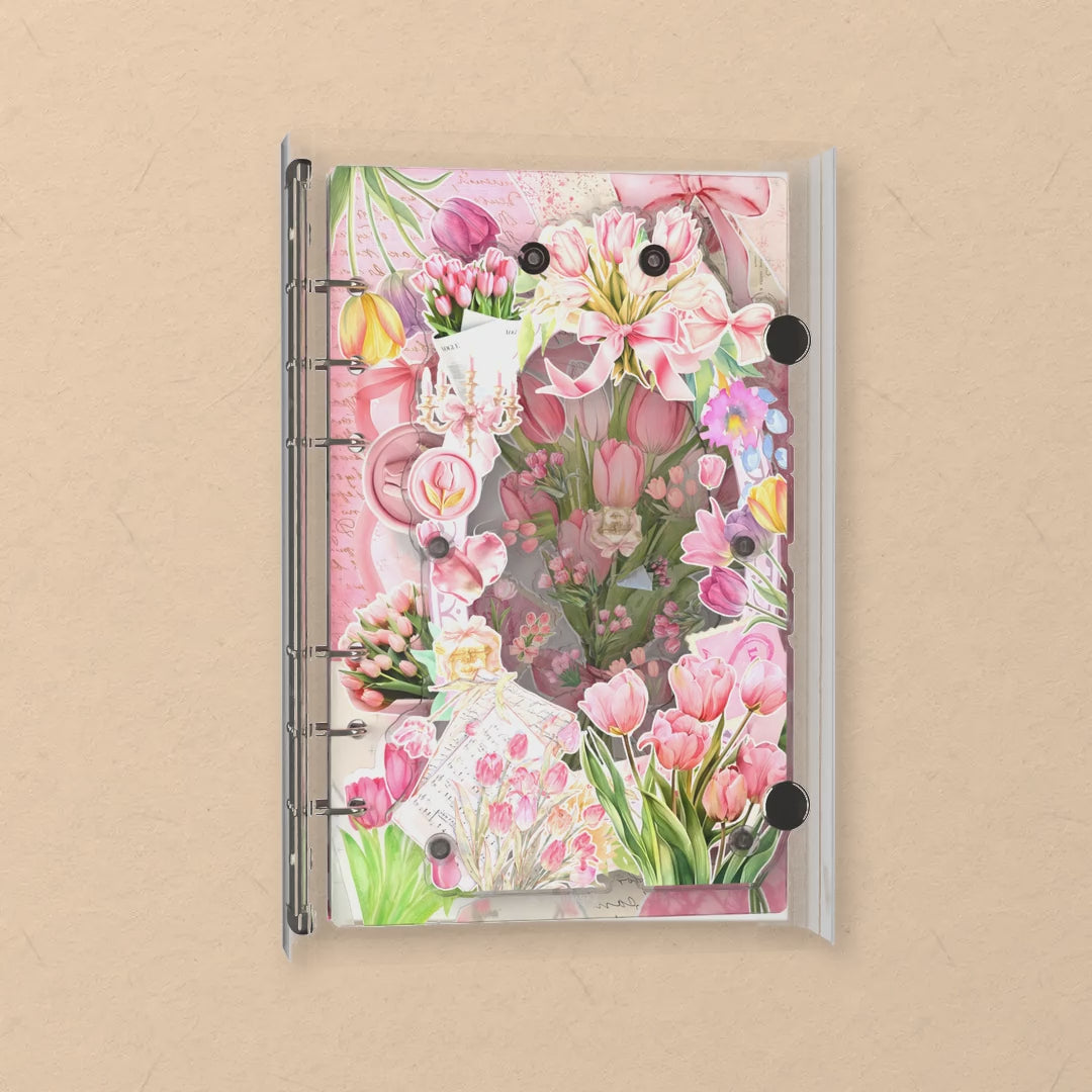 Pink Tulips shaker notebook: the charms tumble when you shake it