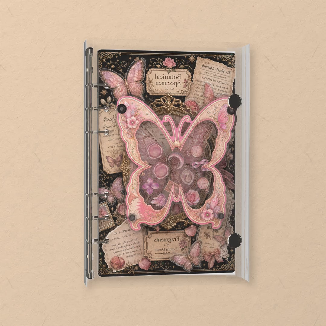 Pink Butterfly Specimen shaker notebook: the charms tumble when you shake it