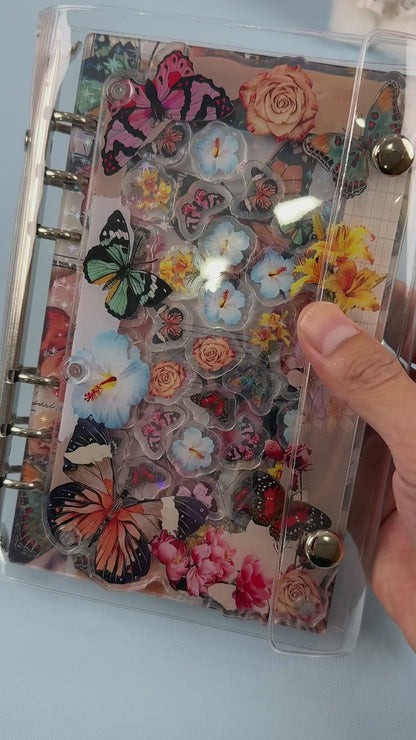 Vintage Butterfly A6 refillable shaker binder: moving shaker pieces and refillable pages