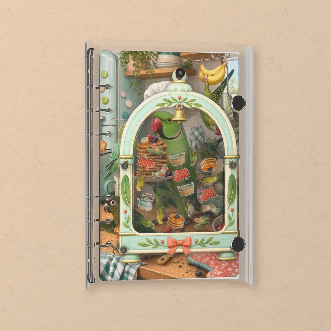 Green Parrot Cage shaker notebook: the charms tumble when you shake it