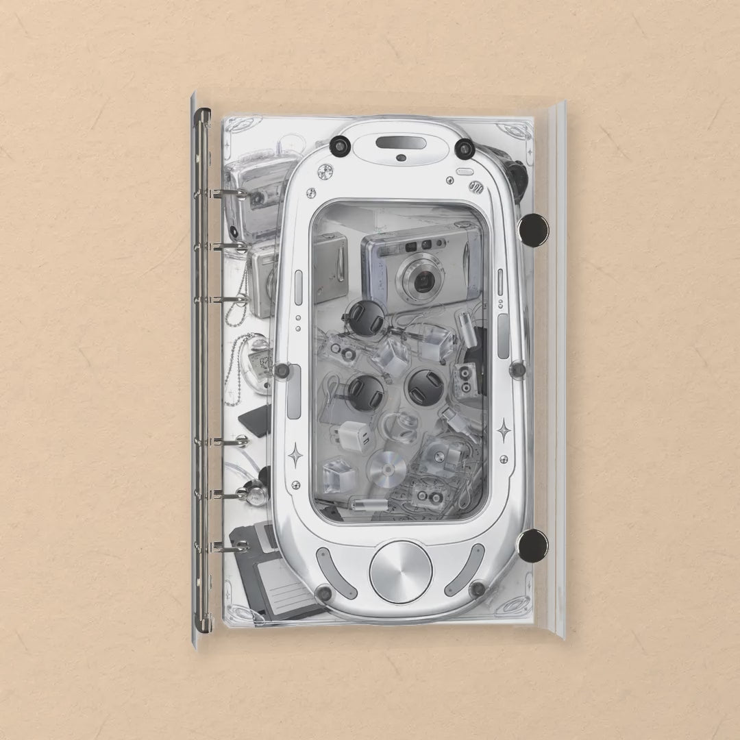 Retro Camera Collage shaker notebook: the charms tumble when you shake it