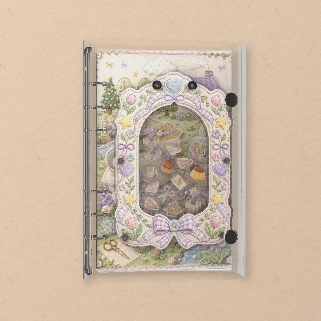 Embroidered Garden Picnic shaker notebook: the charms tumble when you shake it