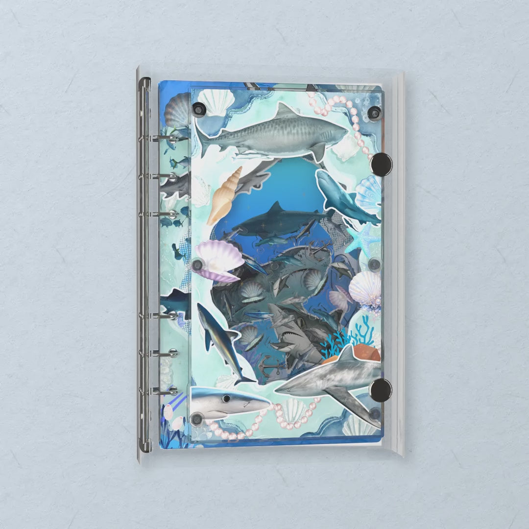 Shark Reef shaker notebook: the charms tumble when you shake it