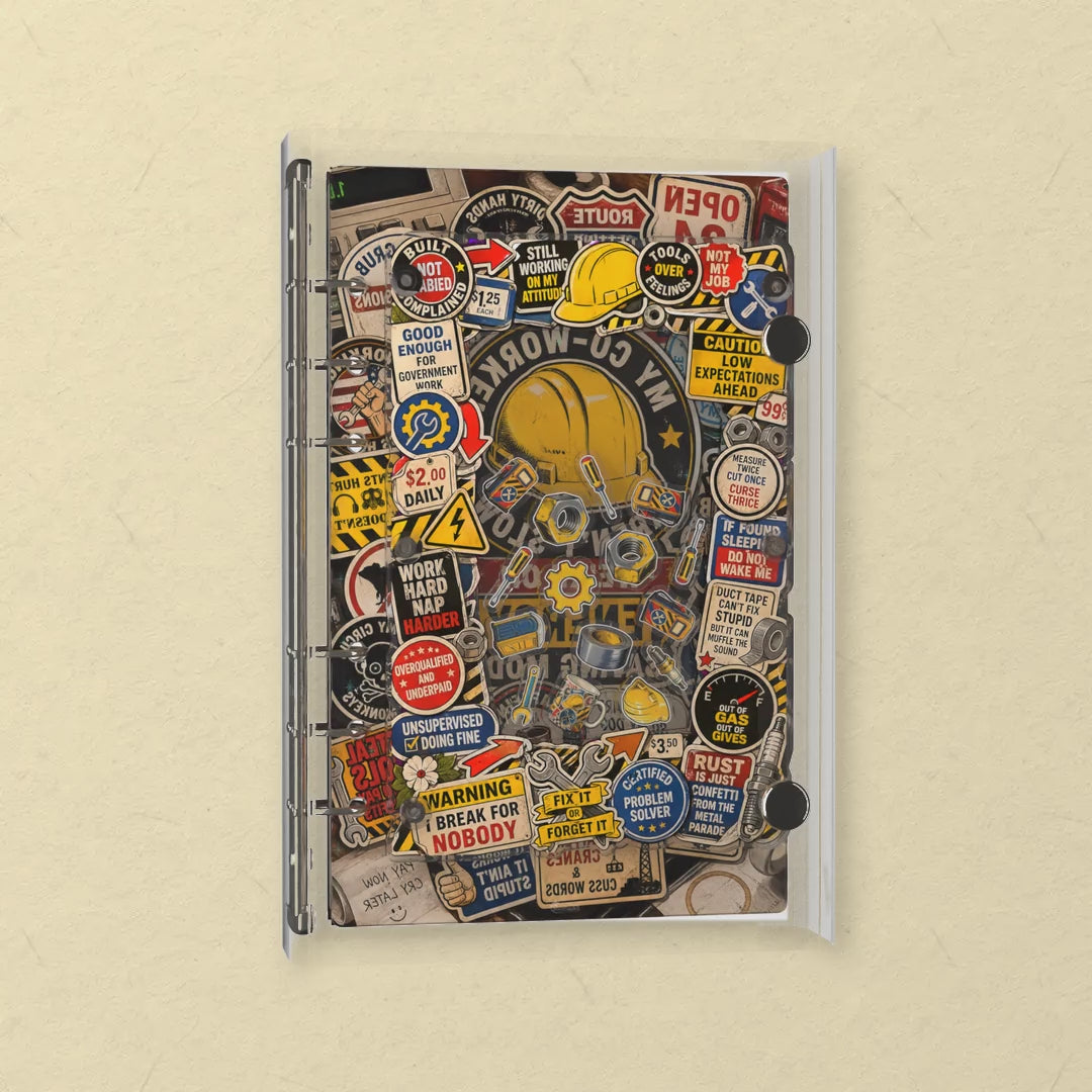 Hard Hat Stickers shaker notebook: the charms tumble when you shake it