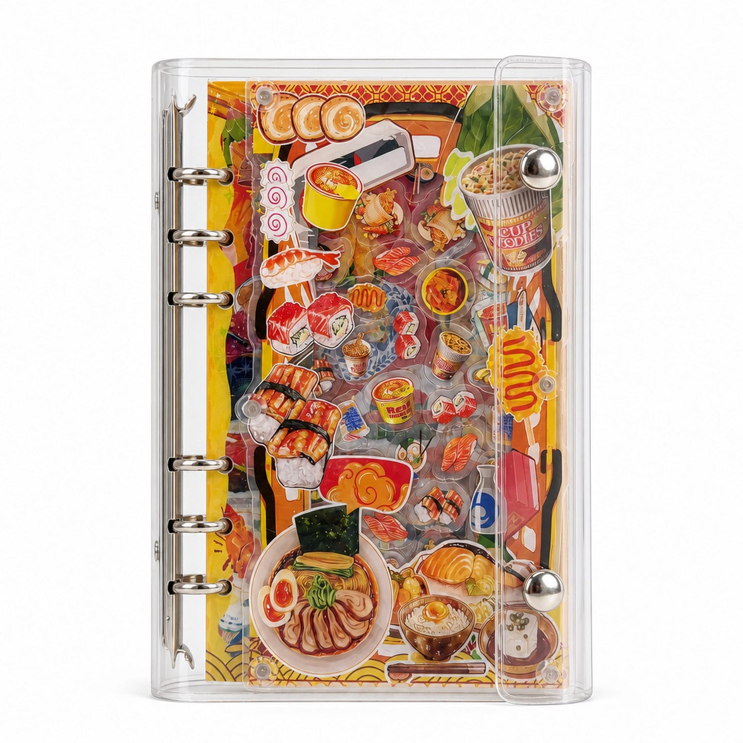 Kawaii Food Japanese sushi A6 shaker binder front cover on a white background