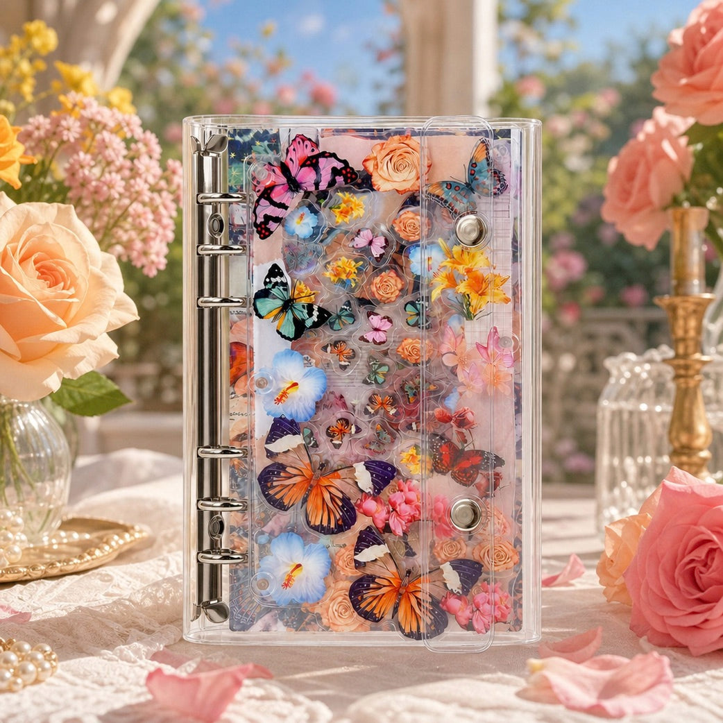 Vintage Butterfly refillable binder in a garden window scene